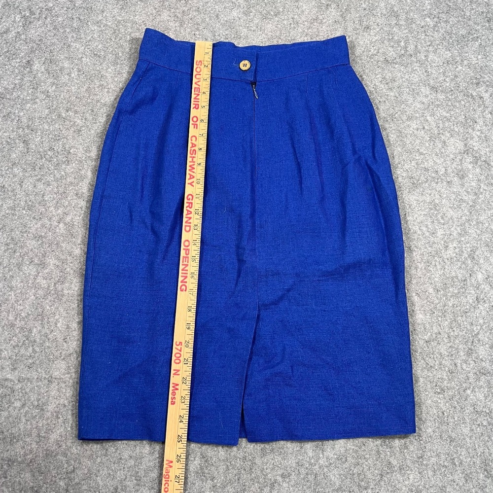 Gemma Kahng Vintage Blue Linen Knee Length Straight Pencil Skirt Women's Size 10 - Picture 4 of 6